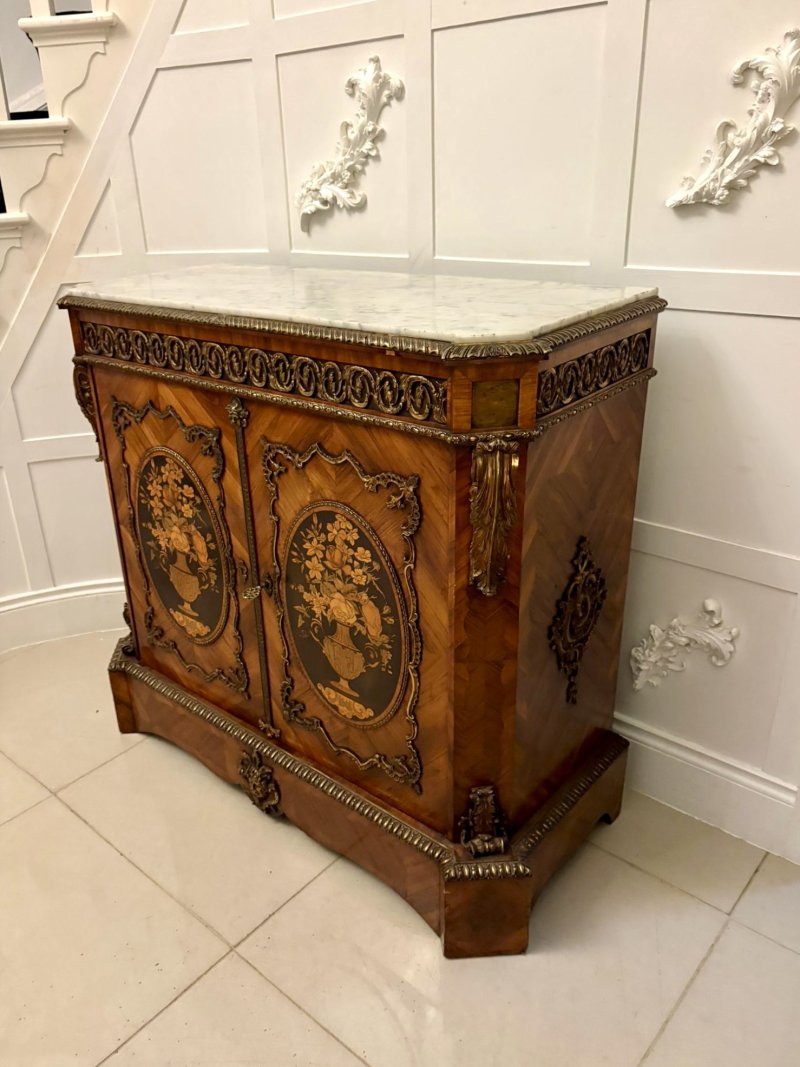 Exceptional Quality Antique French Louis XVI Style Marble-Top Side Cabinet